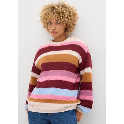 Strickpullover BONPRIX, Damen, Gr. 40/42 (M), bunt (naturbeige gestreift), Obermaterial: 100% Polyester, oversize, Pullover Strickpullover, hüftbedeckende Länge, mit Rundhalsausschnitt, Oversize-Passform