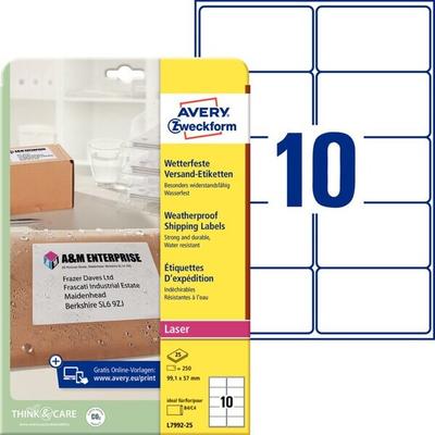 Avery Zweckform Wetterfeste Versandetiketten, 99,1 x 57 mm, weiß, Polyester, Laser s/w, Farblaser