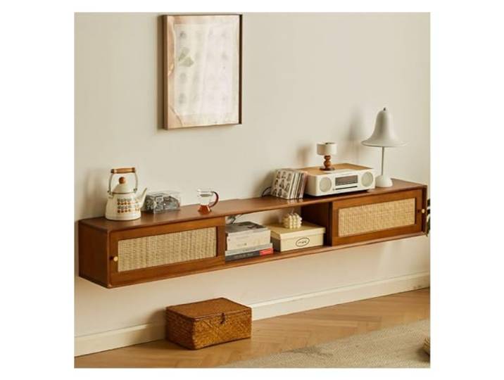 Vfs8dQ5kt Medieneinheit Schwebender TV-Schrank aus Holz mit Präsentationsregalen(Walnut,Klein)