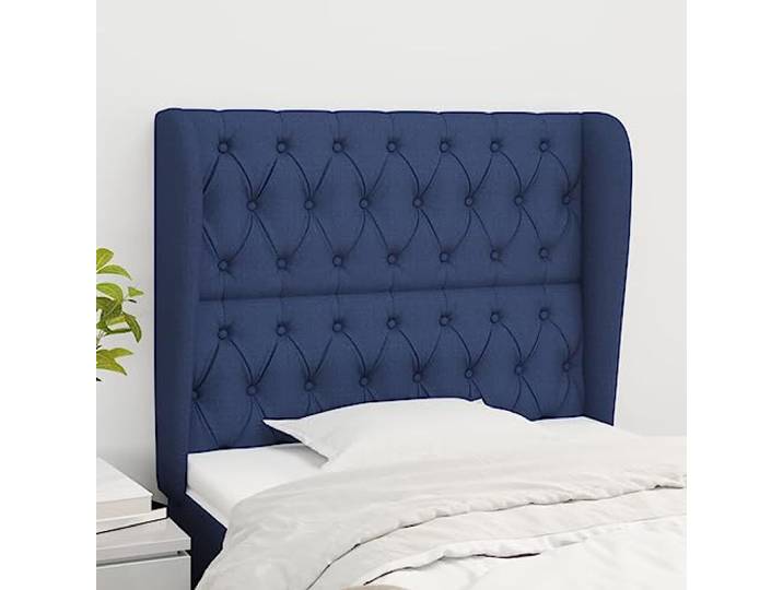 KTHLBRH Kopfteil aus blauem Ohr aus klassischem Stoff mit Beinen aus massivem Lärchenholz und verstellbarer Höhe zur Unterstützung des Rückens, elegantes Design und robustes Material