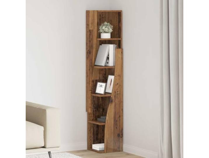 KGHFDVB Eckschrank 27,5x27x140cm Holzwerkstoff Altholz Platzsparendes Eckdesign, Robust, Mattes Finish, Mit Regalen, Wandbefestigung