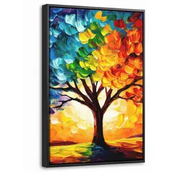 LEINWAND Bilder mit Rahmen - Baum - Kunst - Natur - Sonnenuntergang - 20x30