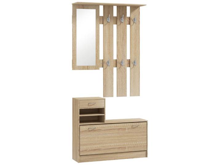 Meuble d'entrée vestiaire panneau porte-manteau effet bois naturel