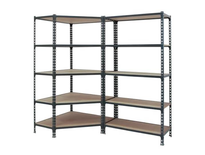 SimonRack Eckregal aus Metall, ohne Schrauben, 5 Regalböden, hohe Tragfähigkeit 200 kg, 1800 x 1800 x 400 mm, Garagenregal, Anthrazit/Holz