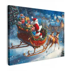 LEINWANDBILD Weihnachtsmann - Rentier - Weihnachten - Schnee Wandbilder 80x60 cm