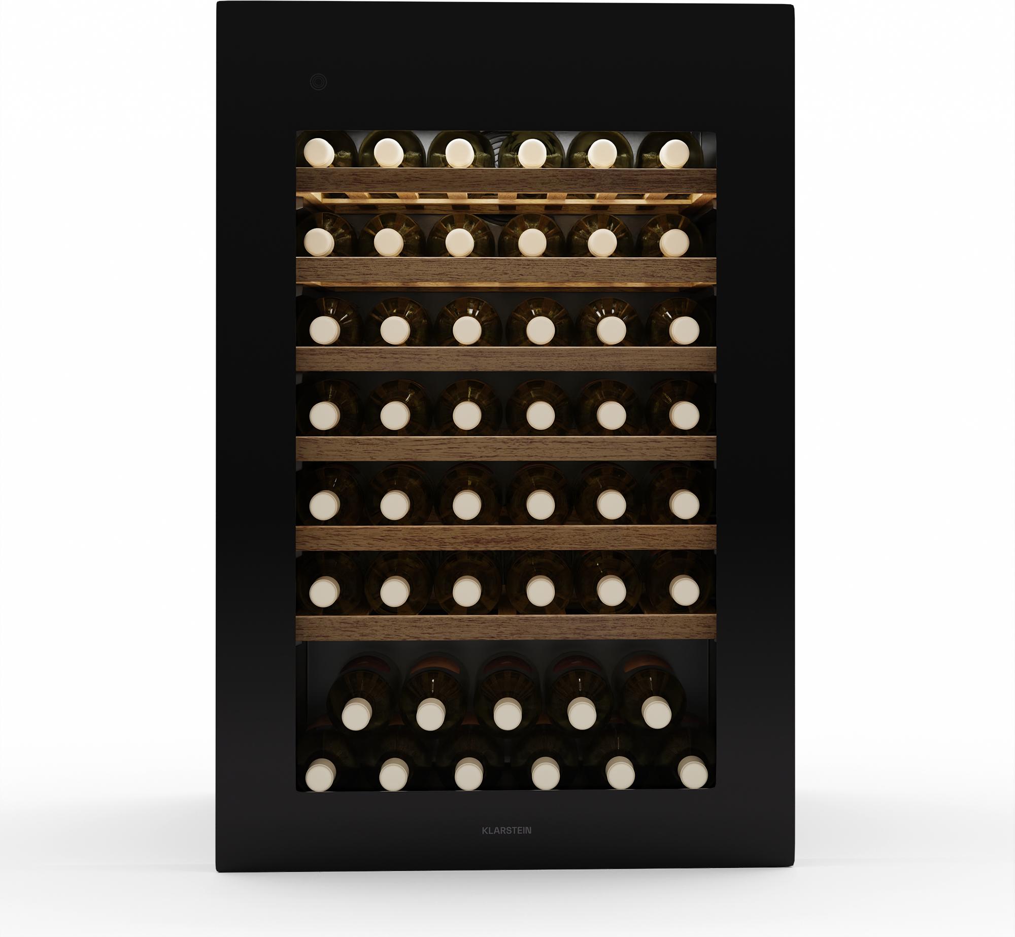 Klarstein Rhone 59 Uno Weinkühlschrank - 59 Flaschen, 1 Zone, 5-20 °C, LED-Steuerung, UV-Schutz, Leiser Betrieb, Schwarz