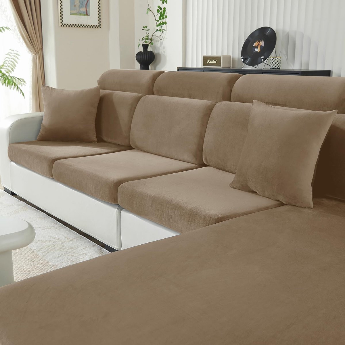 Omgoods Antislip Velvet Sofa Cover voor 2-Zits Sofa - Camel