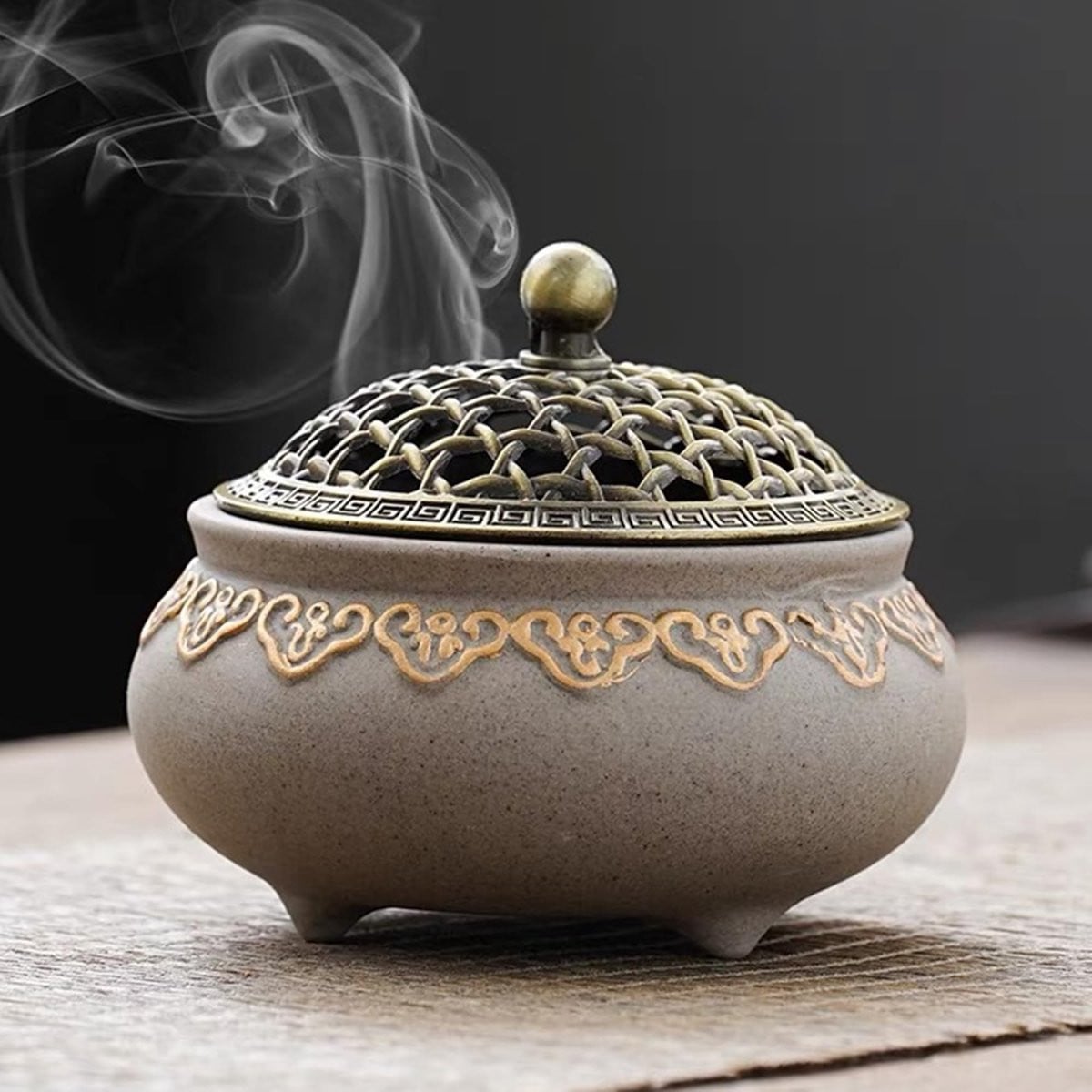 Dailygoods Wierookbrander Keramisch Vintage Antieke Stijl Diameter: 10 cm, Hoogte: 8 cm