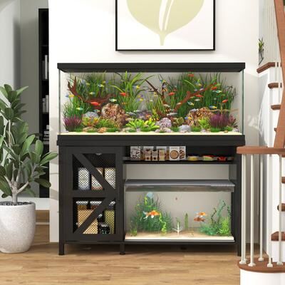 Orange Casual 52 Inches Metal Fish Tank Stand With Electrical Outlet For Storage Of Fish Tank Accessories