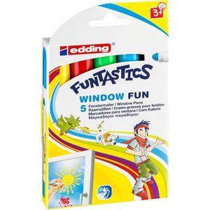 Edding Fenstermalfarben FUNTASTICS Window Marker, 5 Farben, abwischbar, 5 Stück