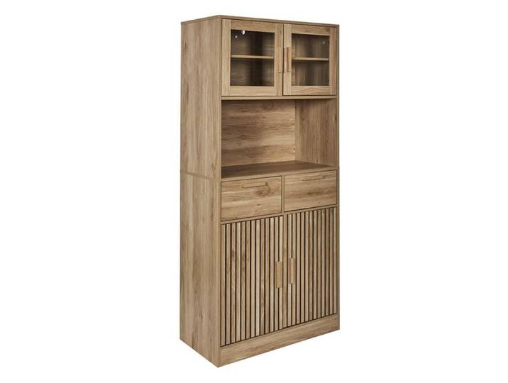 PAJAN - Buffet Vaisselier Multi-Rangement Effet Bois avec Tasseaux