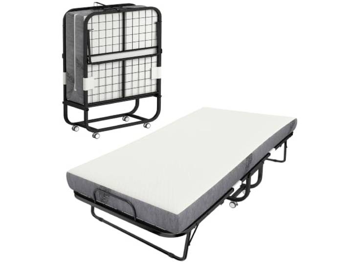 HOMCOM Klappbett mit Matratze für Erwachsene Faltbett 79 x 31 Weiß Tragbar, 5 Memory-Schaum-Matratze, platzsparender Stahlrahmen, zusammenklappbar, rollbar & versteckbar