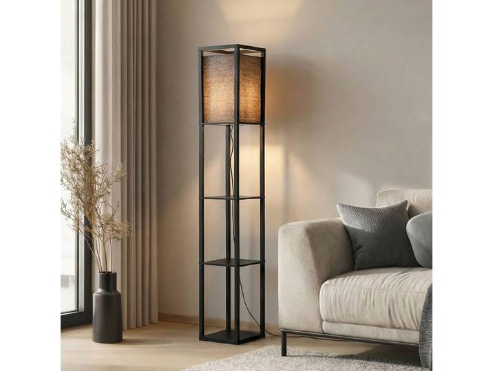 Stehlampe Birta Lindby, schwarz, für Wohn- / Esszimmer, Holz, Modern, Stehlampe