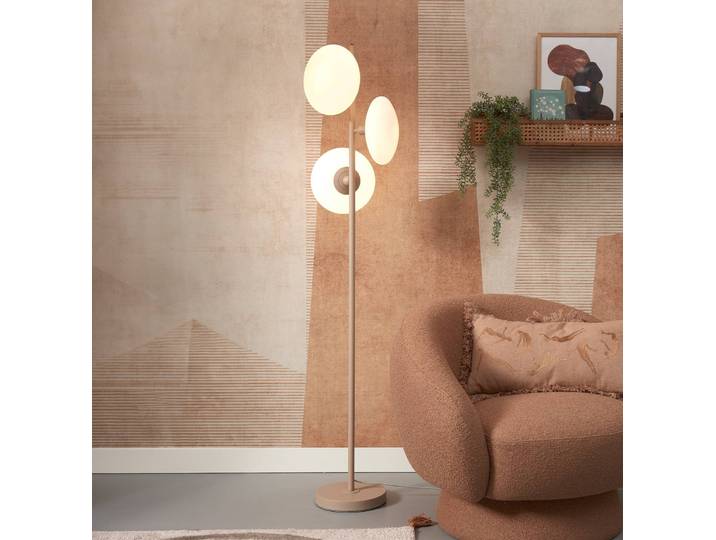 Vloerlamp Sapporo, crème / amber, Woon-/ Eetkamer, metaal, vloerlamp