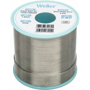 Weller Lötzinn T0051386299, Flussmittel, bleifrei, Ø 1,0mm, 96,5% Zinn, 3% Silber, 0,5% Kupfer, 500g