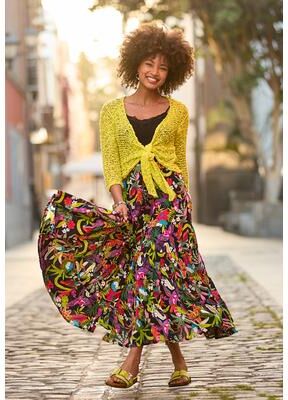 Plus Size Women's Tiered Maxi Skirt by Joe Browns in Multi Tropical (Size 10/12)