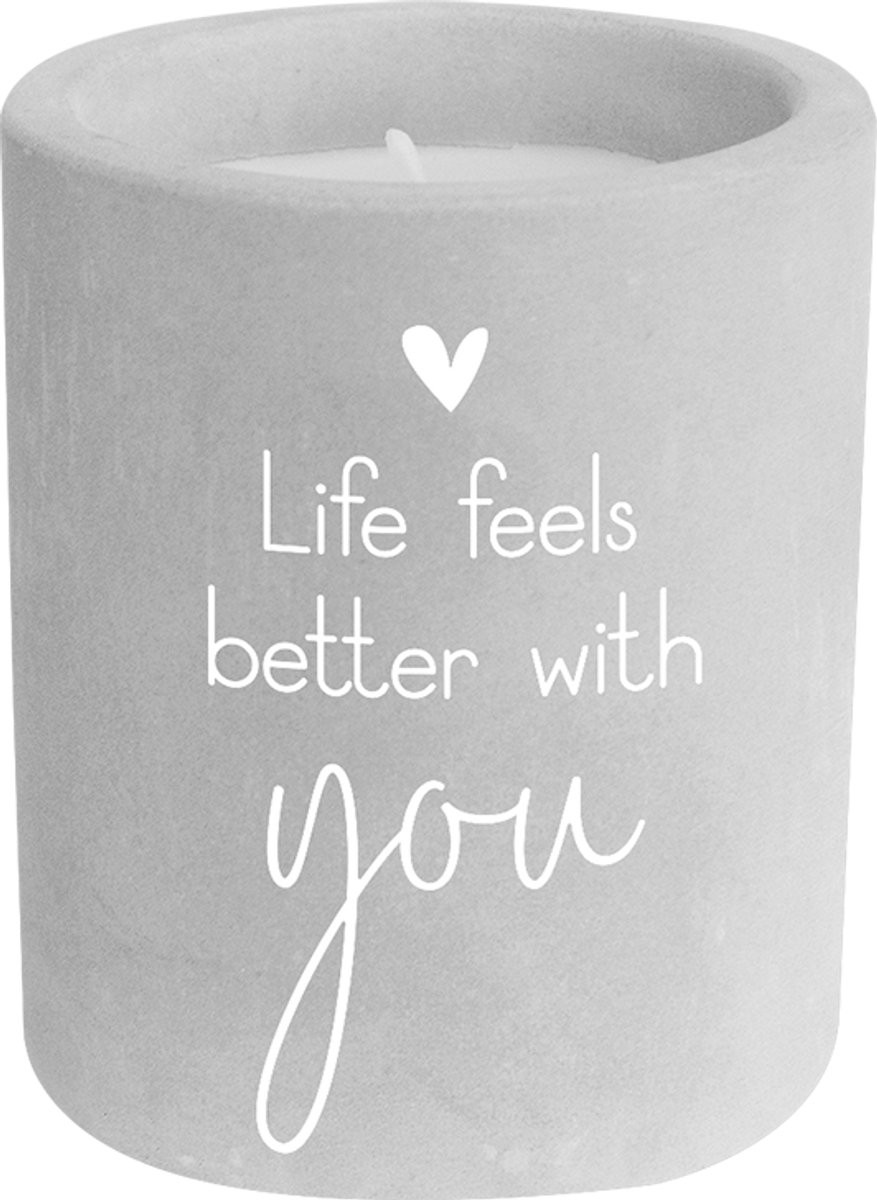 Paper dreams Kaarsje Life feels better with you - Cement - B/D/H: 6,5 x 6,5 x 8 cm