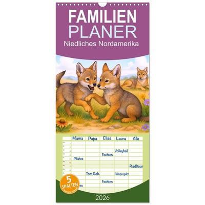 Familienplaner 2026 - Niedliches Nordamerika mit 5 Spalten (Wandkalender, 21 x 45 cm) CALVENDO