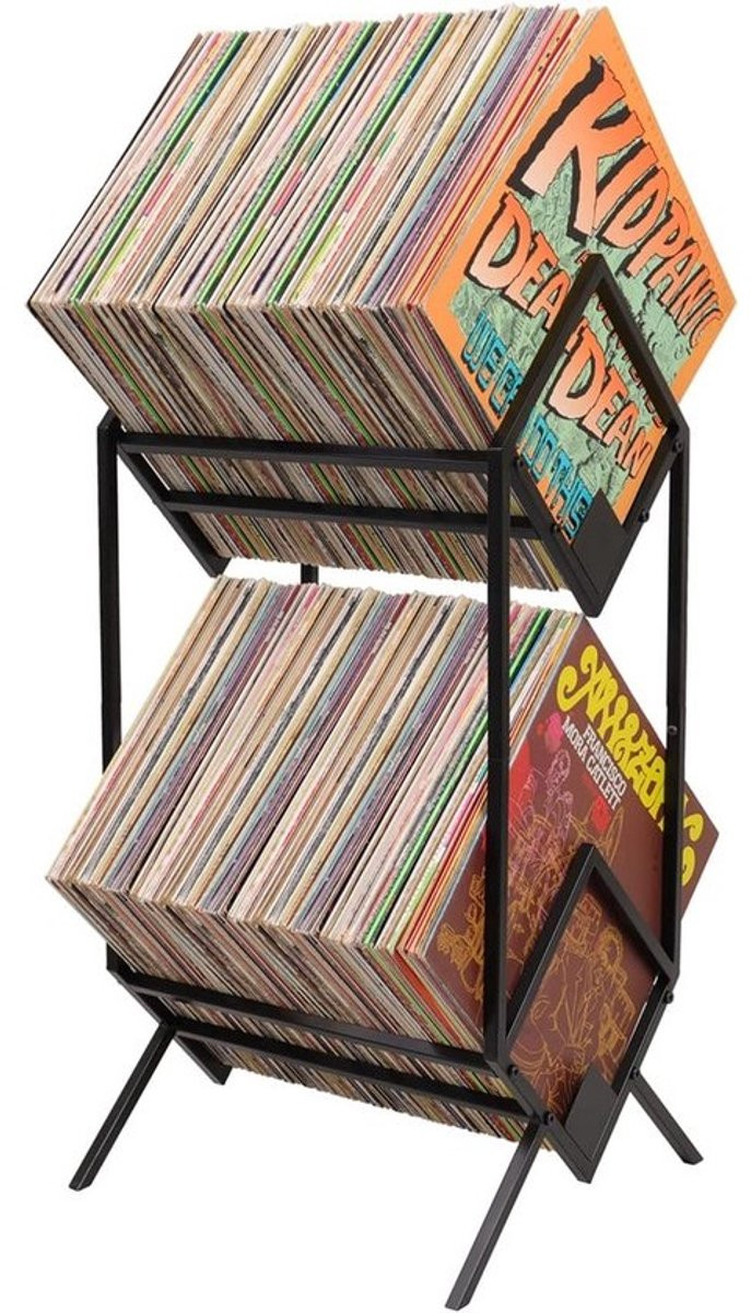2-laags Zwart Metalen Platenrek voor Vinyl LP's - Opbergstandaard met Bescherming