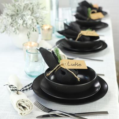 Euro Ceramica Euro Essential Semi-Matte Black 12 Piece Stoneware Dinnerware Set - Service for 4