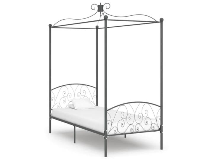 RJPLMFV Himmelbettgestell, Metall, Grau, 100 x 200 cm Ohne Matratze, Lattenrost inklusive, robust und langlebig, für Schlafzimmer