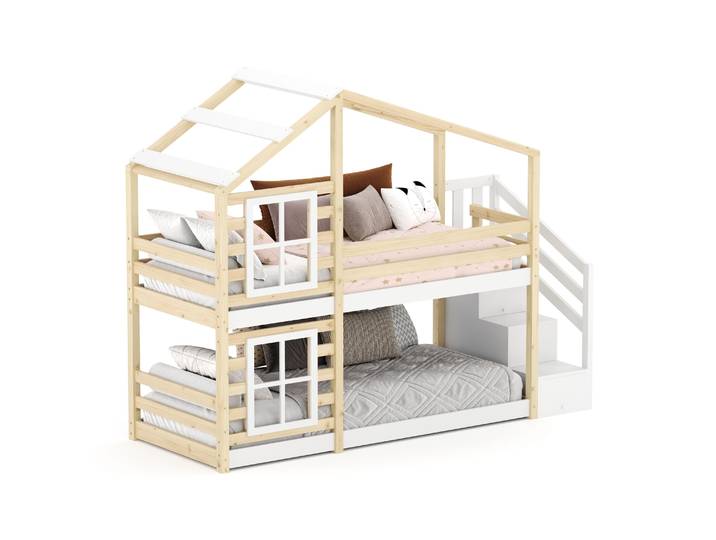 Etagenbett Hausbett DRYMOS 90 x 200 cm natur/weiss