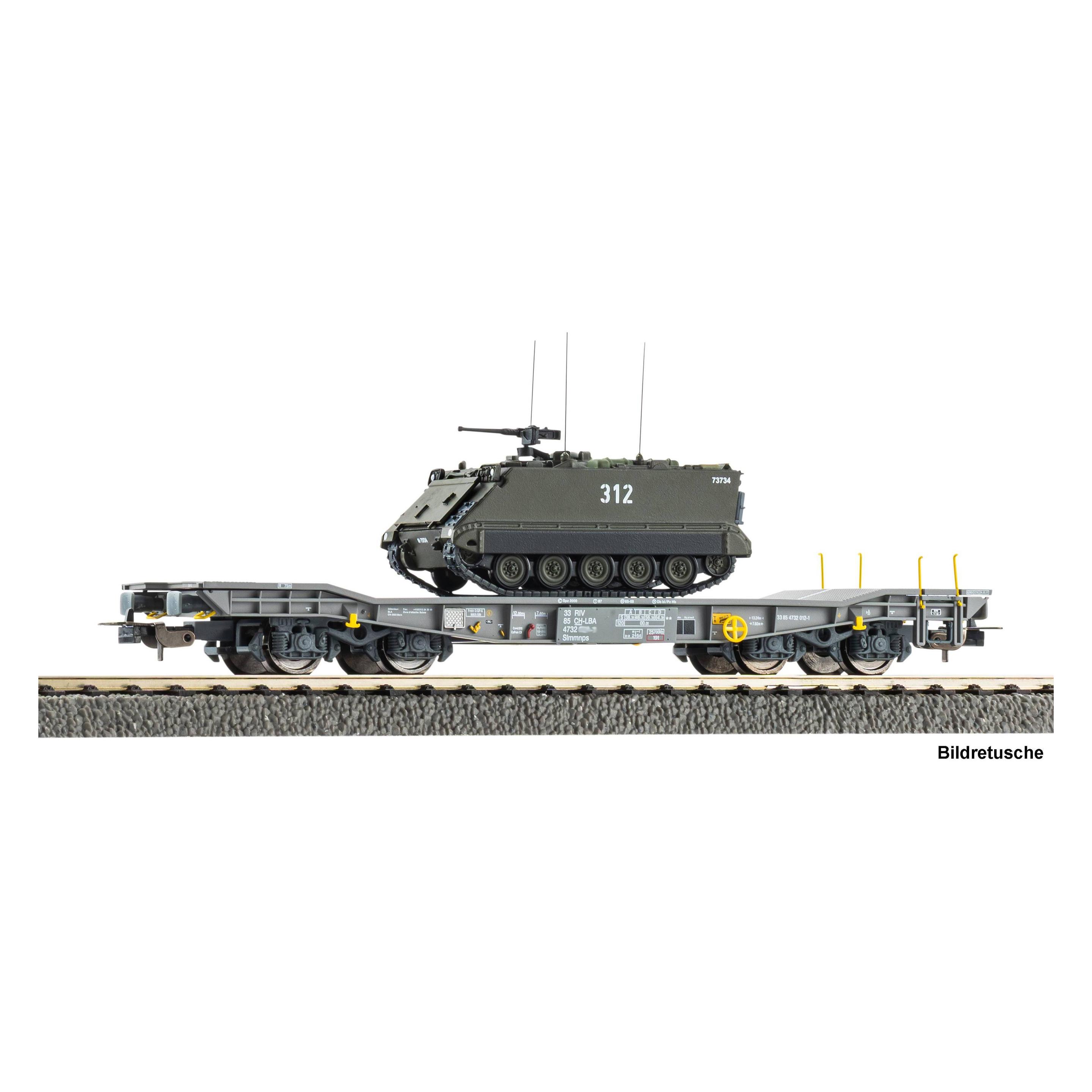 Piko SBB Panzertransportwagen Slmmps 31 85 473 3 001-5 mit M113 Ep. VI (Spur H0) (96280)