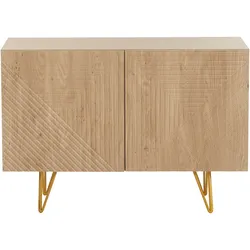 Design-Sideboard aus hellem Eichenholz-Finish und goldfarbenem Metall mit 2 Türen B107 cm OZEN