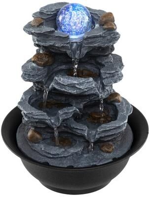 Costway Tabletop Water Fountain with Rolling Crystal Ball and Color-Changing LED Light-A