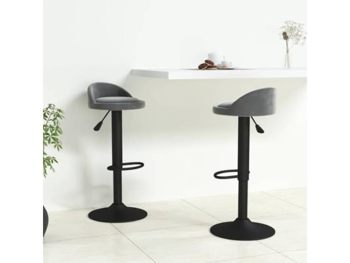 Barhocker, 2 Stück, dunkelgrau, Samt, drehbar, höhenverstellbar Robuste Stahlbasis, bequeme Fußstütze, flüssiges Gasheben, Verwendung zu Hause, Bar, Café