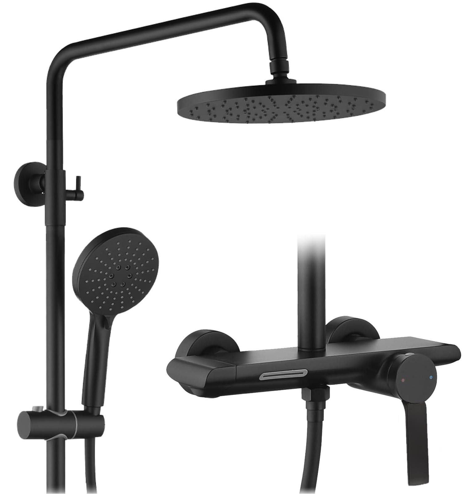 Dripio Douchesysteem met regendouche en 3-standshanddouche, zwart, 260 mm