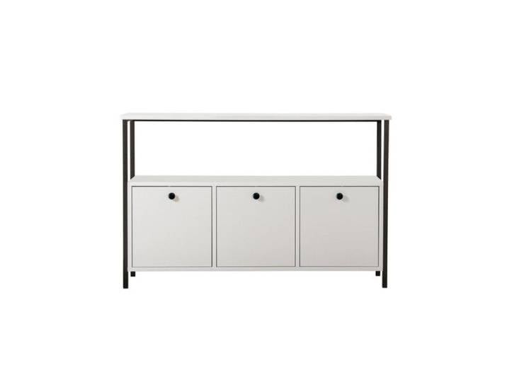 Console Meuble dentrée en bois MDF mélaminé et métal blanc et noir 120 x 30 x 77 cm Industriel