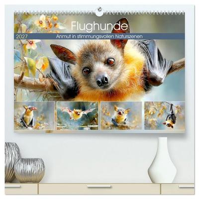 Flughunde. Anmut in stimmungsvollen Naturszenen (hochwertiger Premium Wandkalender 2027 DIN A2 quer), Kunstdruck in Hochglanz
