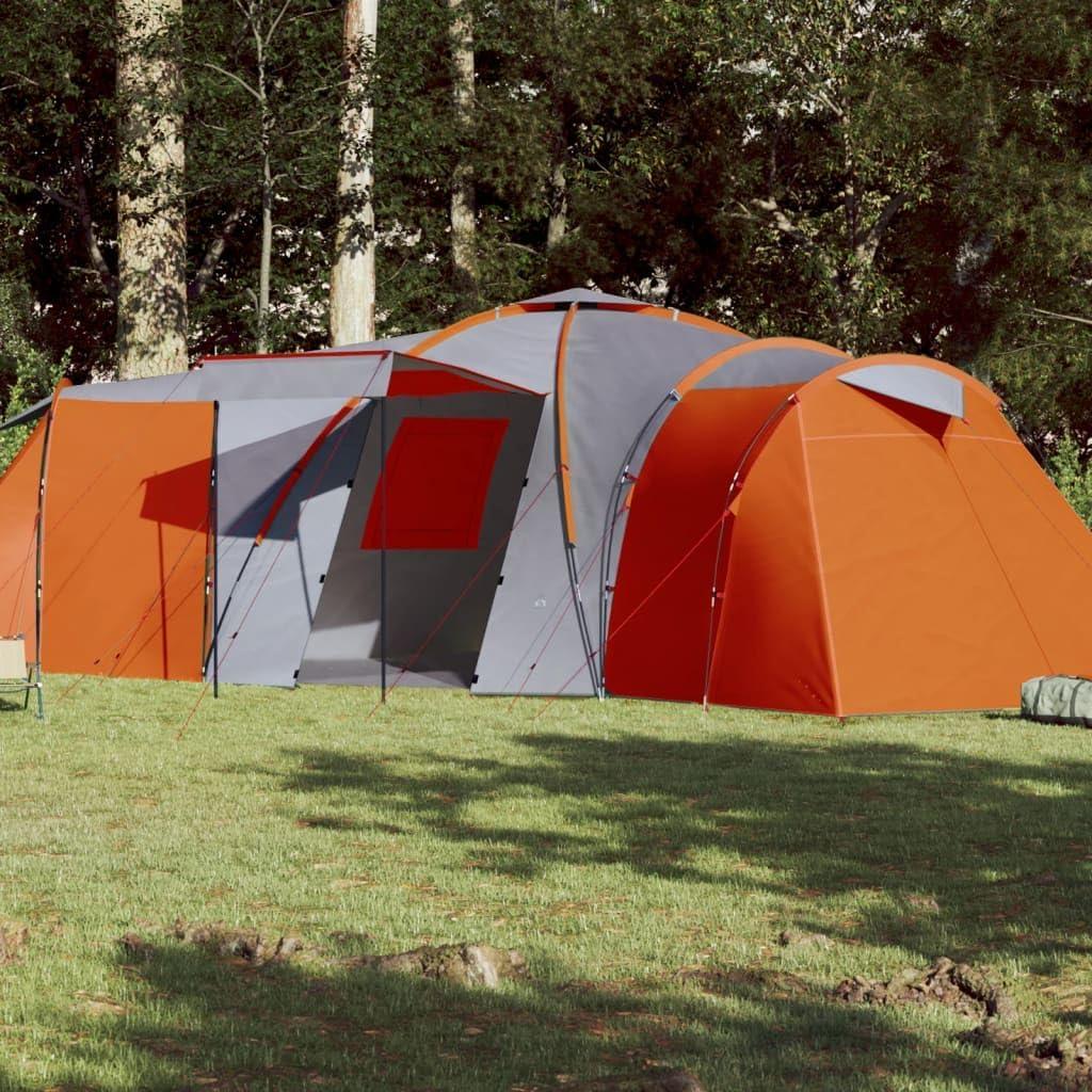 Campingzelt für 12 Personen in Grau und Orange, 840x720x200 cm, 185T-Taft