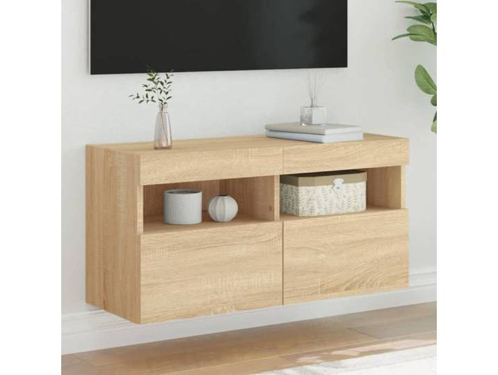 Meuble TV Mural avec Lumières LED Armoire de Télévision Suspendue Meuble Télé Flottant Moderne Chêne Sonoma Bois 837201