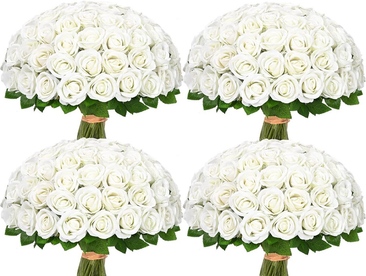 100 Stuks Witte Kunstbloemen Rozen Real Touch Fluweel Decoratie