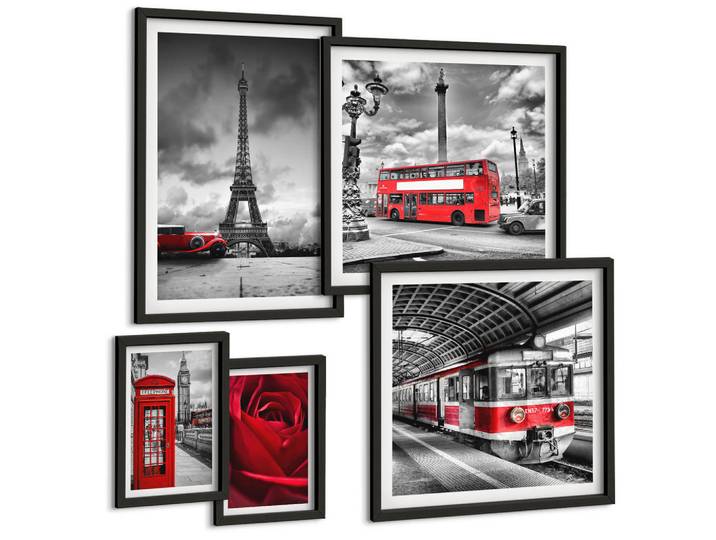 Tulup Bilder SET 5er Set - 50x50 cm & 20x30 cm & 40x60 cm Schwarzer Rahmen - Ikonische Städte London Paris Eisenbahn, Kunststoff, Rechteckig, 40x60 cm, gerahmt, Bilder & Rahmen, Bilder