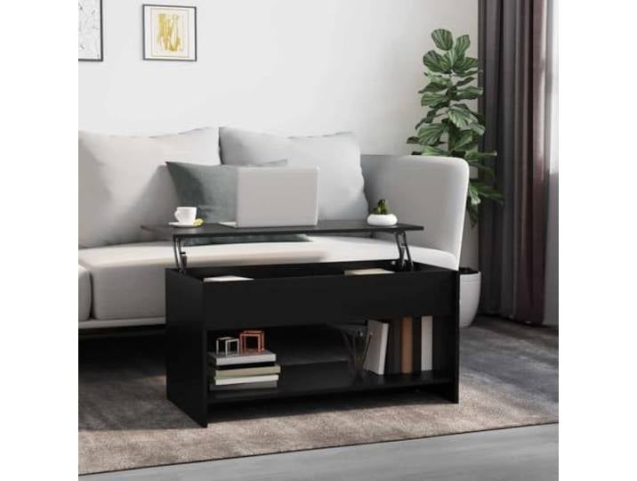 TEKGHUT Couchtisch Schwarz 102x50x52,5 cm Holzwerkstoff mit Staufach Verstellbare Tischplatte, verstecktes Staufach, glatte Oberfläche, feuchtigkeitsbeständig, modernes Design