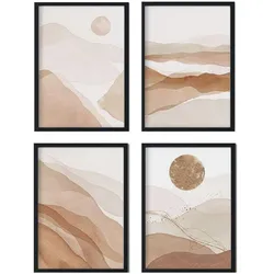 POSTER Set mit 4 Blätter und abstrakten Formen mit braunen Tönen A3 Rahmenlos