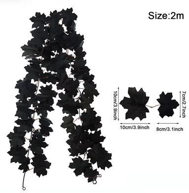 Inspired Finds Artificial Maple Leaf Garland For Autumn Home, Wedding & Fireplace Decor (39.37in) All Black