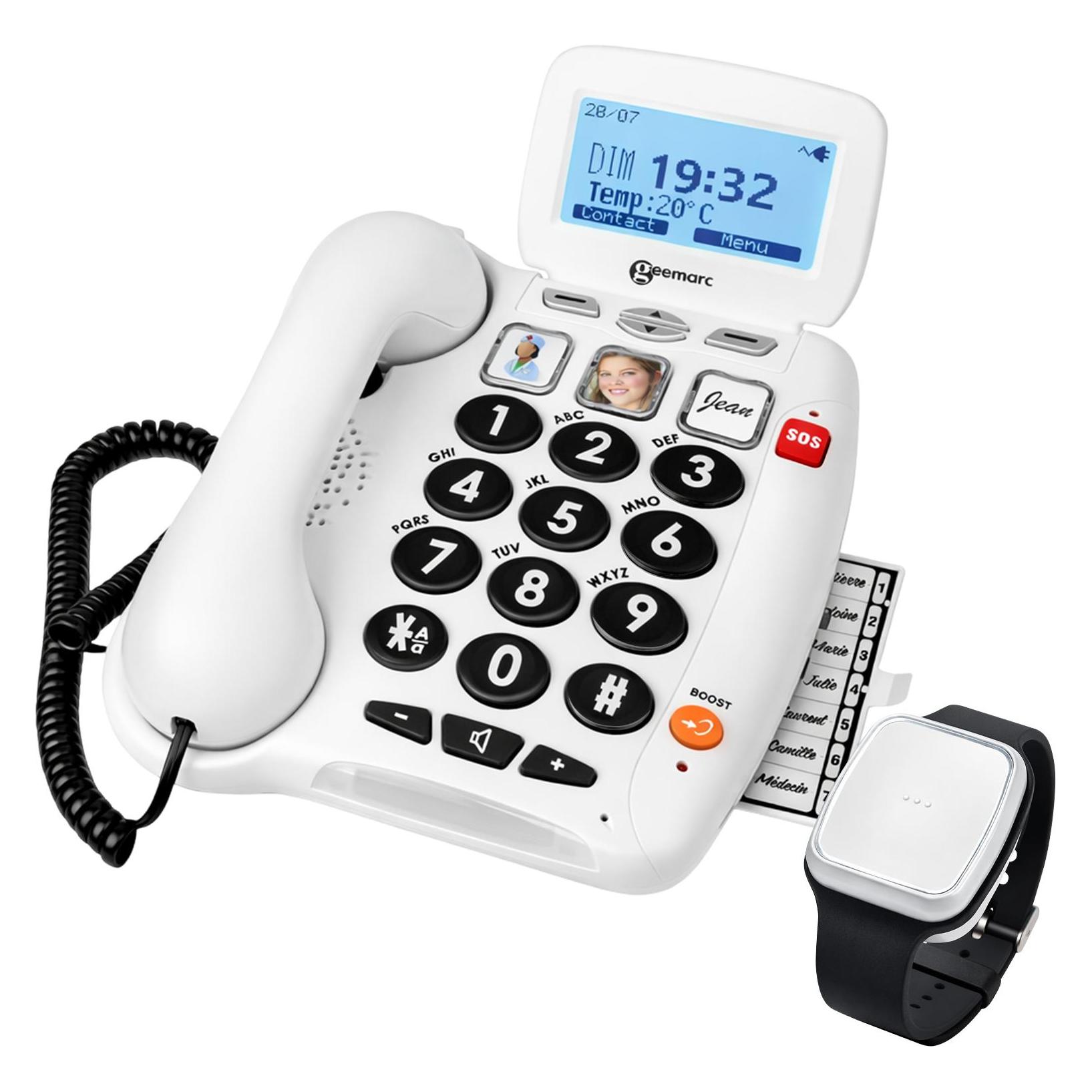 Geemarc PACK SERENITIES 100 Schnurgeb. Notruftelefon mit Fallsensor-Armband (PACK_SEREN100_WH_VDE)