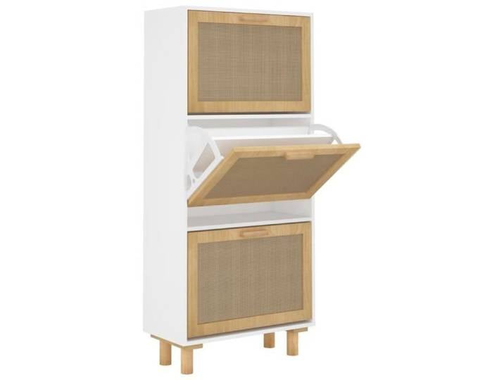 Armoire à chaussures - GAROSA - 52x25x115 cm - Bois d'ingénierie - Rotin naturel - 3 tiroirs
