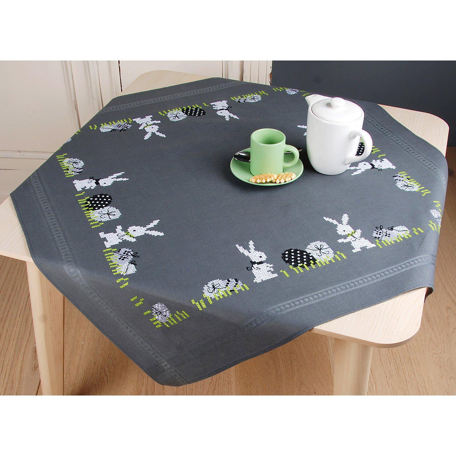 Stickmitteldecke "Osterhasen modern"