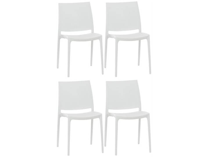 CLP Gartenstuhl 4er Set Kunststoff weiß, Weiß, 44x81x50 cm, Gartenmöbel, Gartensessel, Gartenstühle