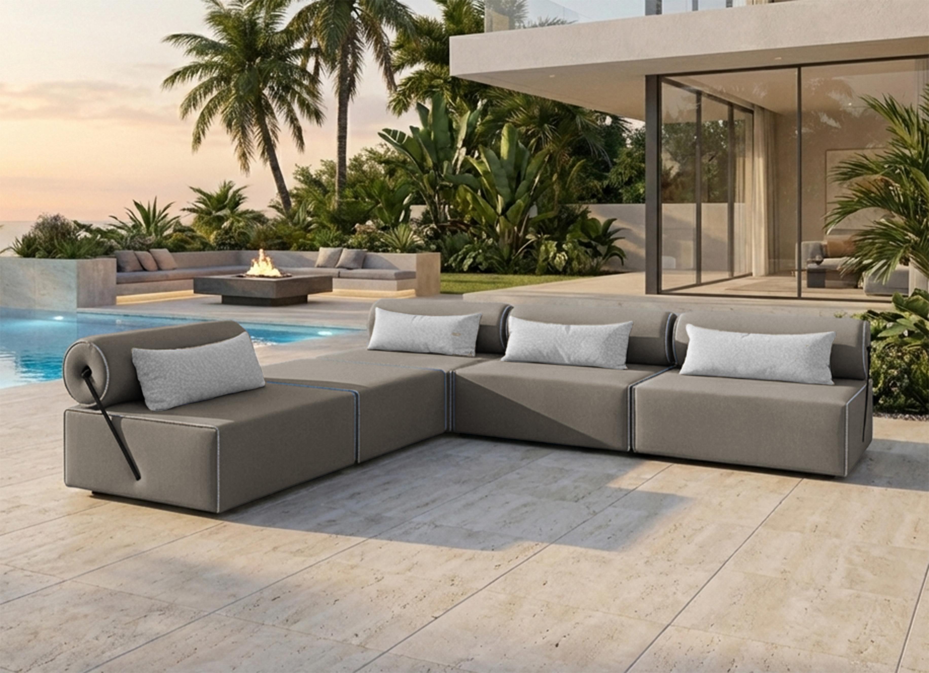 TRADA Gartensofa lounge set BALI L Beige Wasserabweisend Stoff Modern Design Ecksofa