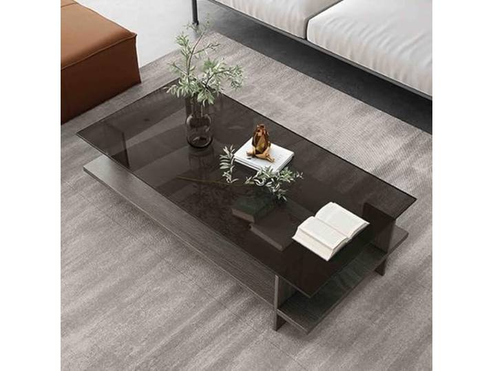 Couchtisch Glas mit Stauraum, Moderner Cocktailtisch, Mitteltisch für Das Wohnzimmer, Doppellagiger Couchtisch Rechteckigaus Klarem Glas und Walnussholzplatte, Einfache Montage(Black,120x60cm/47.2x23.