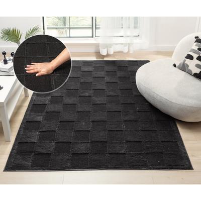 Teppich OTTO HOME "Belion, Hoch-Tief-Struktur, Karo-Muster", schwarz, B:160cm H:19mm L:230cm, Kunstfaser, Teppiche, Teppich, leichter Glanz, Schachbrettmuster, Modern, Wohnzimmer, Schlafzimmer