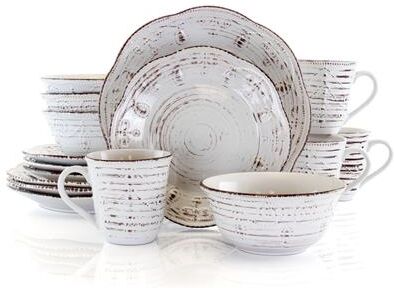Elama Rustic Birch 16 Piece Stoneware Round Dinnerware Set