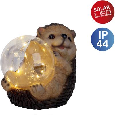 LED Solarleuchte NÄVE "Igel", braun, B:12cm H:14,5cm L:17cm, Leuchten, süßer Igel mit beleuchteter Kugel in braun/beige, warmweißes Licht