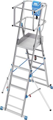 KRAUSE STABILO Teleskop-Plattform Leiter SkyMatic, 1x5-1x9 Sprossen, einseitig begehbar, Standplattform mit Geländer, 35kg